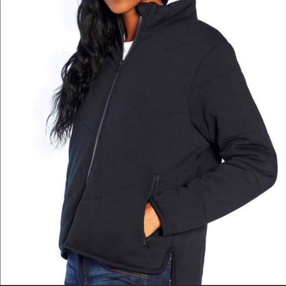 Anthropology THREE DOTS Full Zip Quilted Knit Jacket Black Size L